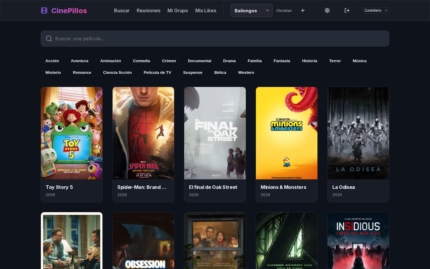 Buscador de películas tirando de TMDB, con filtros por género