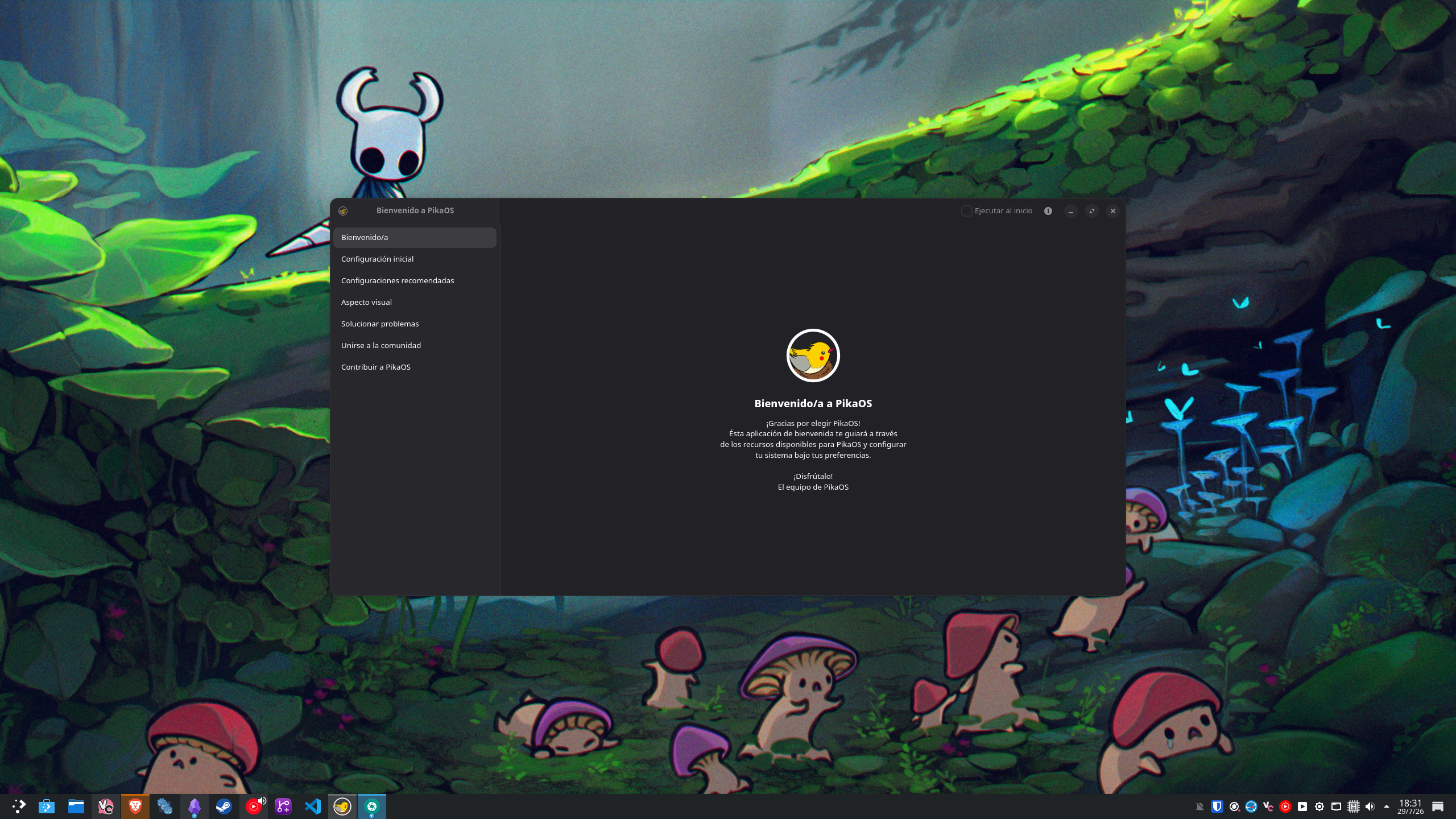 PikaOS welcome screen with KDE Plasma