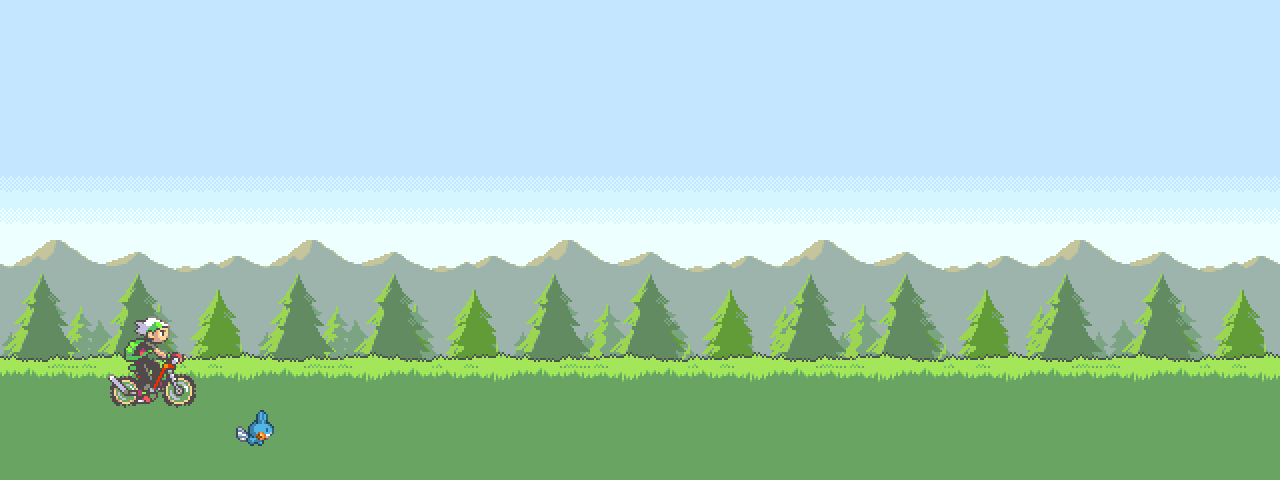 The final result: the bike rider and a running Mudkip looping over a forest background
