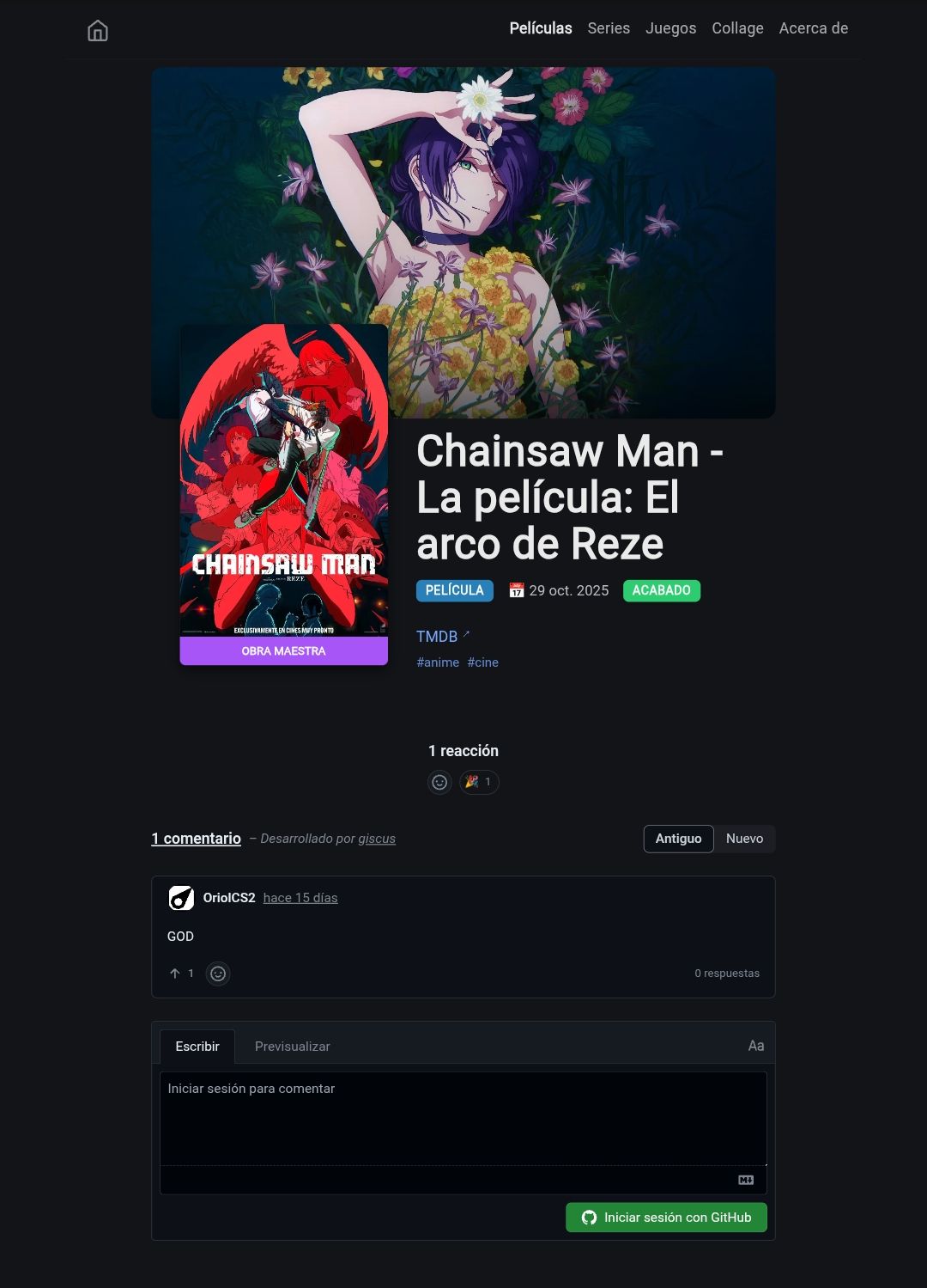 Movie note on the web with a comment