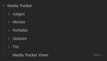 Carpetas de mi Media Tracker dentro de Obsidian