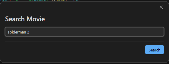 Panel de Movie Search Plugin para buscar una película o serie