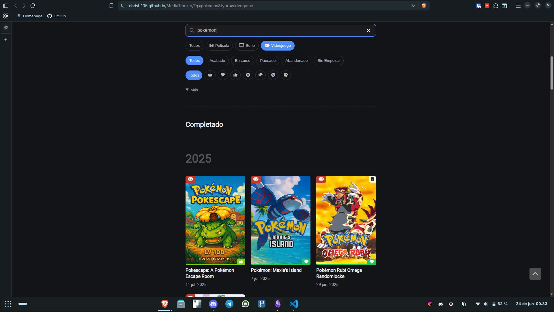 Filter bar and search on the main page