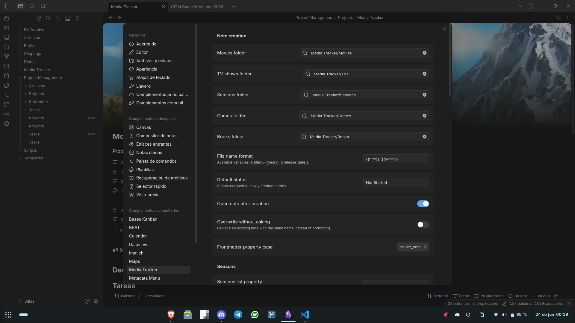 Native settings screen of the plugin