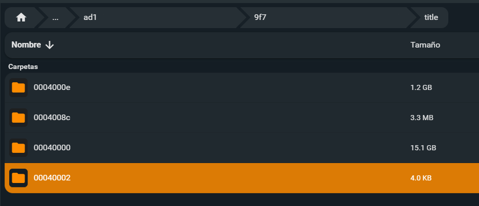 Carpetas dentro de la carpeta Nintendo 3DS/ID0/ID1/title