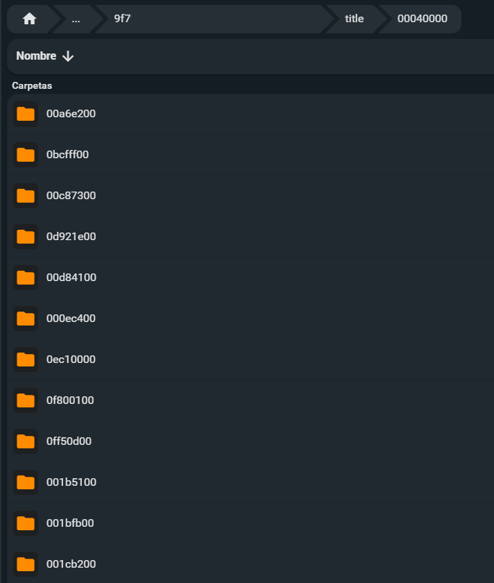 Carpetas dentro de la carpeta Nintendo 3DS/ID0/ID1/00040000