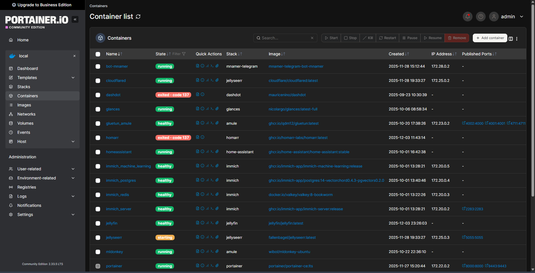 Captura de pantalla de Portainer