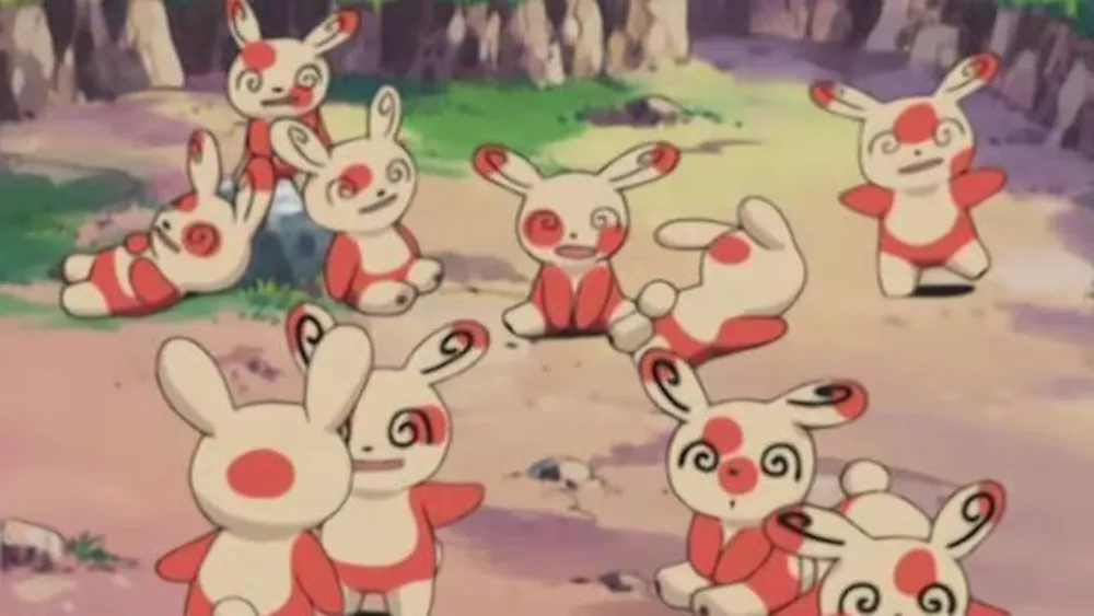 Spinda in the anime with various spot patterns