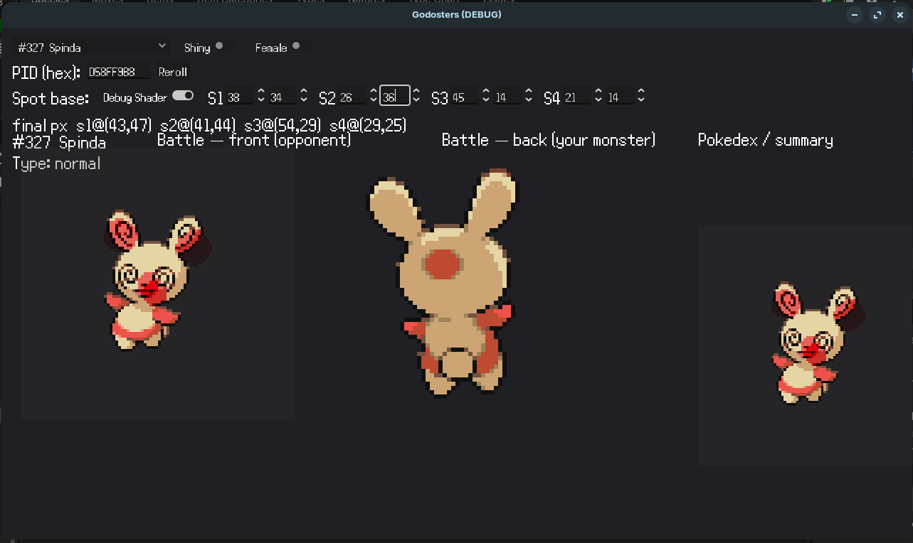 Screenshot of a Godosters scene to visualize all monsters