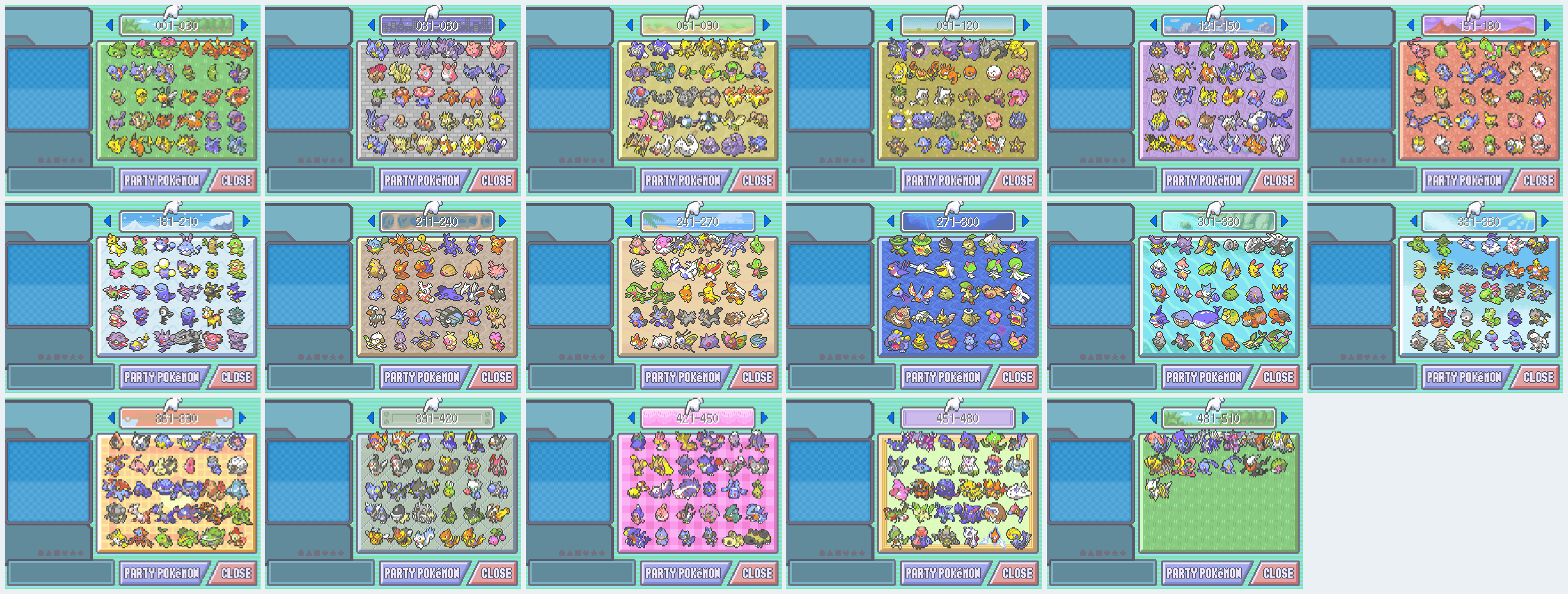 My sister’s complete Living Dex, with every Pokémon organized by Pokédex number